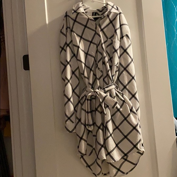 Gingham Print Long Sleeve Dress with Tie - Picture 1 of 2